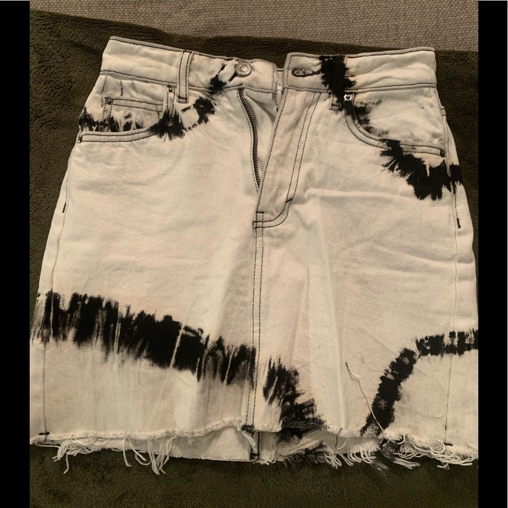 Topshop Acid Wash Denim Mini Skirt -Light Wash Blue and Black - Size US 0 Uk 4